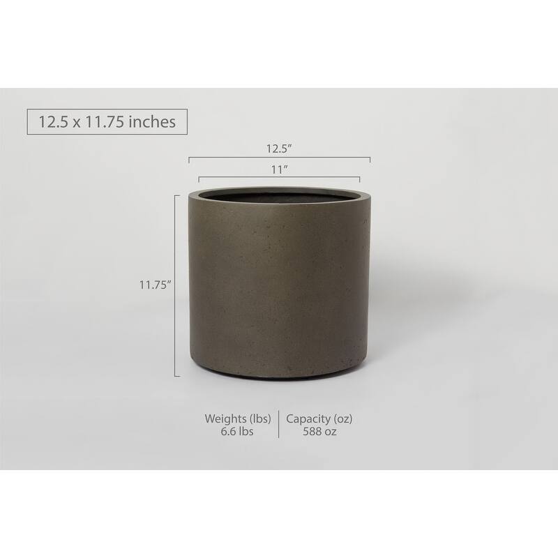 Indoor/Outdoor Large Nordic Minimalist Fiberstone Lightweight Round Cylinder Planter Pot -19,15,12inch Cement Finish