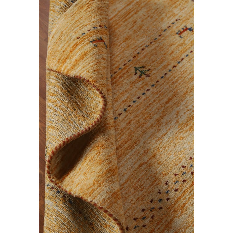Hand Knotted Oriental 100% Wool Carpet Tribal Animal Pictorial Yellow & Gold Gabbeh Area Rug - 5' 8'' X 3' 11''