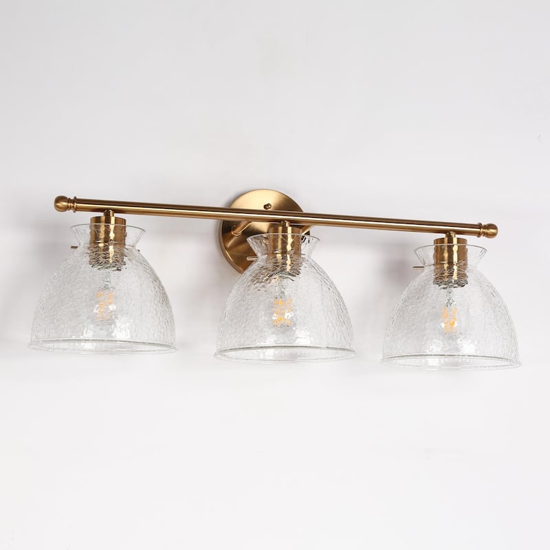 Modern Glam Crystal 3-Light Gold Bathroom Vanity Lights Dimmable Plating Brass Wall Sconce