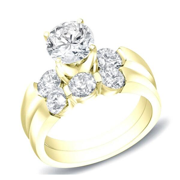 Auriya 14k Gold 2 1/2ctw Classic 3-stone Diamond Engagement Ring Set - Yellow - 4