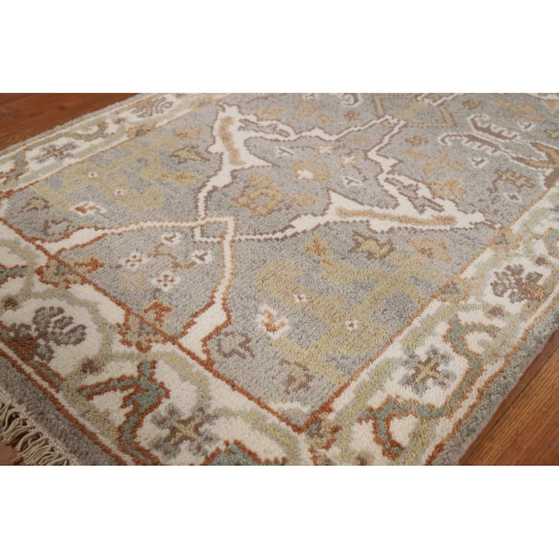 Gray Oushak Indian Runner Rug Hand-Knotted Floral Wool Carpet - 2'6"x 11'8"
