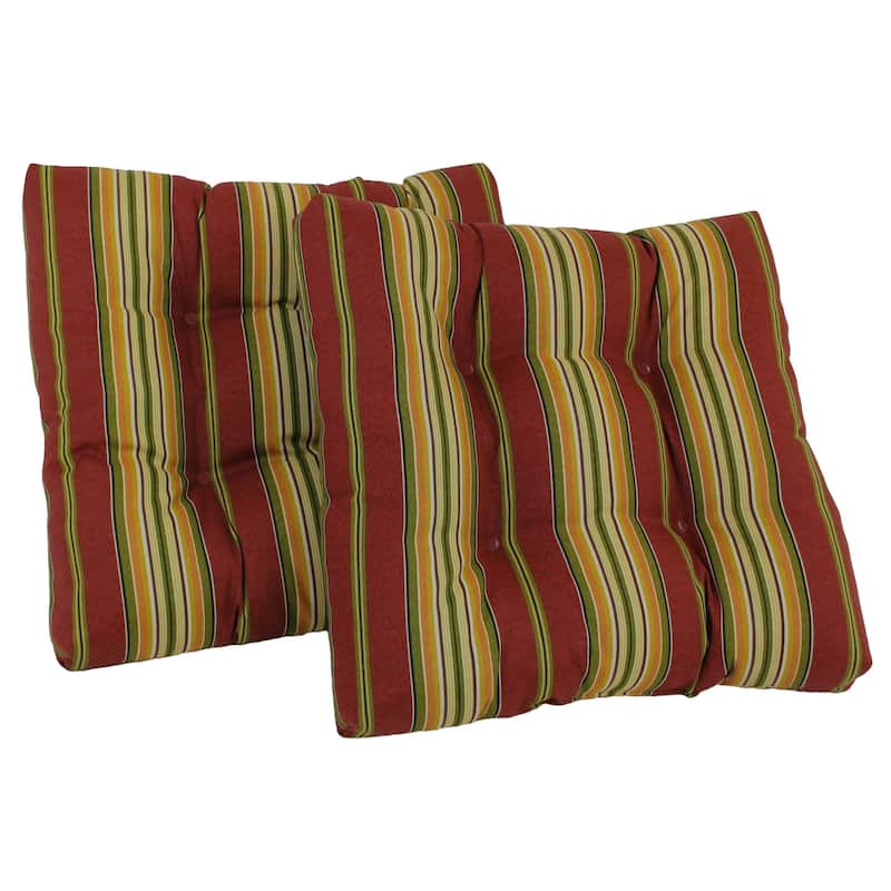 19-inch Square Tufted Indoor/Outdoor Chair Cushions (Set of 2) - Kingsley Stripe Ruby