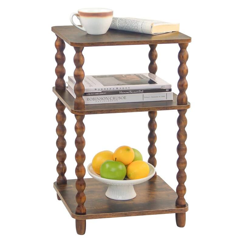 Small End Table with Storage Shelf Vintage Nightstand Bedside Table - Rustic Brown