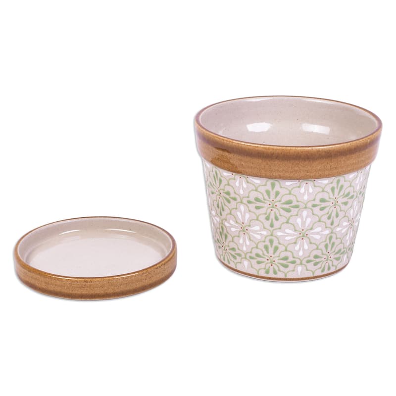Novica Handmade Green Courtyard Ceramic Flower Pot (5 Inch)