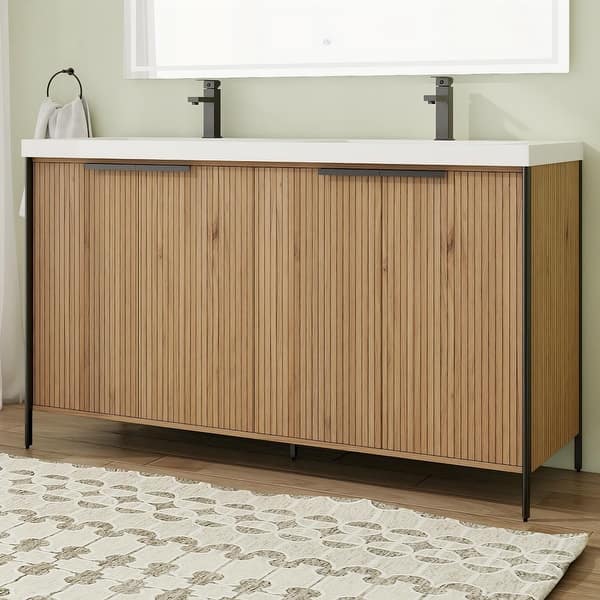 slide 2 of 21, 24"/30"/36"/48"/60" FreeStanding Bathroom Vanity with Sink, Floor Stand Bathroom Vanity with Soft Close Door and Shelf 60"×20"