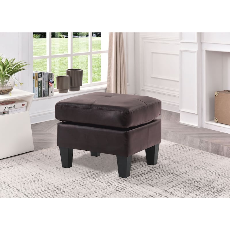 Faux Leather Upholstered Tufted Ottoman - 23" - Dark Brown