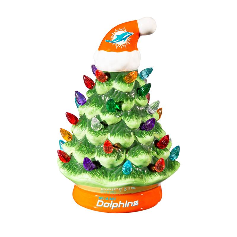 8" LED Ceramic Tabletop Christmas Tree, Miami Dolphins
