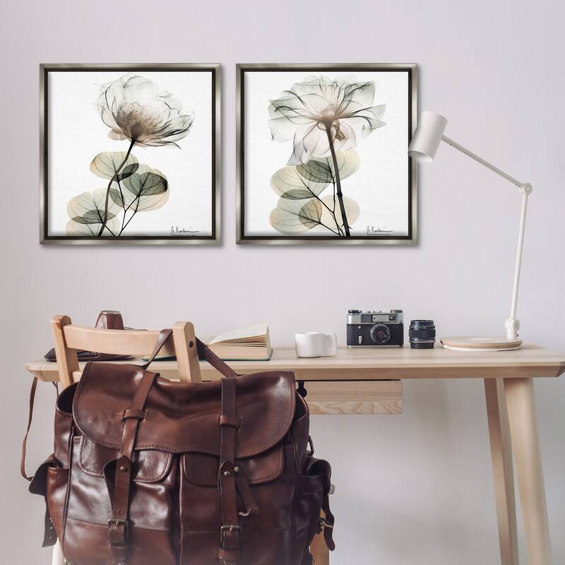 Stupell Cream Transparent Floral Framed Floater Canvas Wall Art Design By Albert Koetsier (Set of 2)