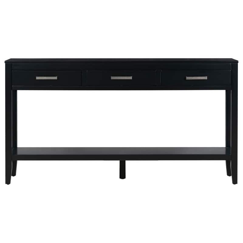 62.2" Modern Farmhouse Console Table with 3 Drawers & Open Shelf