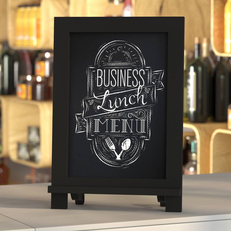 Freestanding Tabletop or Wall Mount Magnetic Chalkboard - 9.5"W x 1.88"D x 14"H - Black