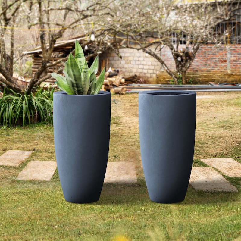 Kante 13.39 in. x 23.62 in. Round Charcoal Finish Lightweight Concrete and Fiberglass Indoor Outdoor (Set of 2)