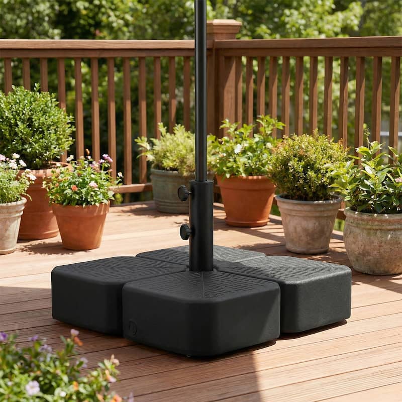 Outsunny Patio Umbrella Base with Wheels, Square Heavy Duty Umbrella Stand Holder, 70 lbs Water or 88 lbs Sand Filled