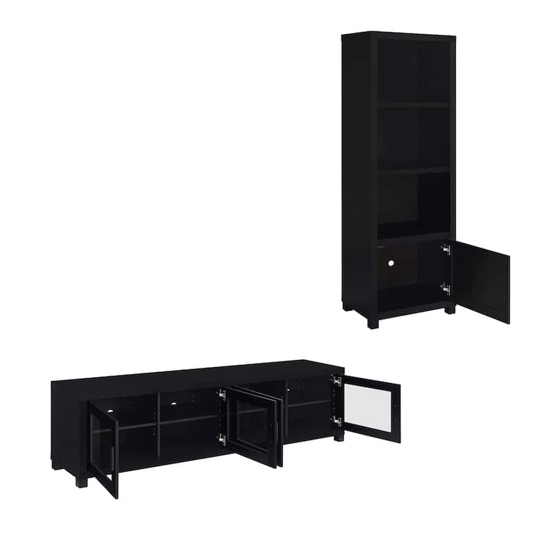 3 Piece Wooden Entertainment Center with Storage in Black