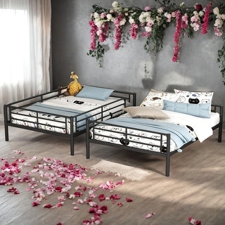 2 In 1 Full Over Full Metal Bunk Bed With Sturdy Frame