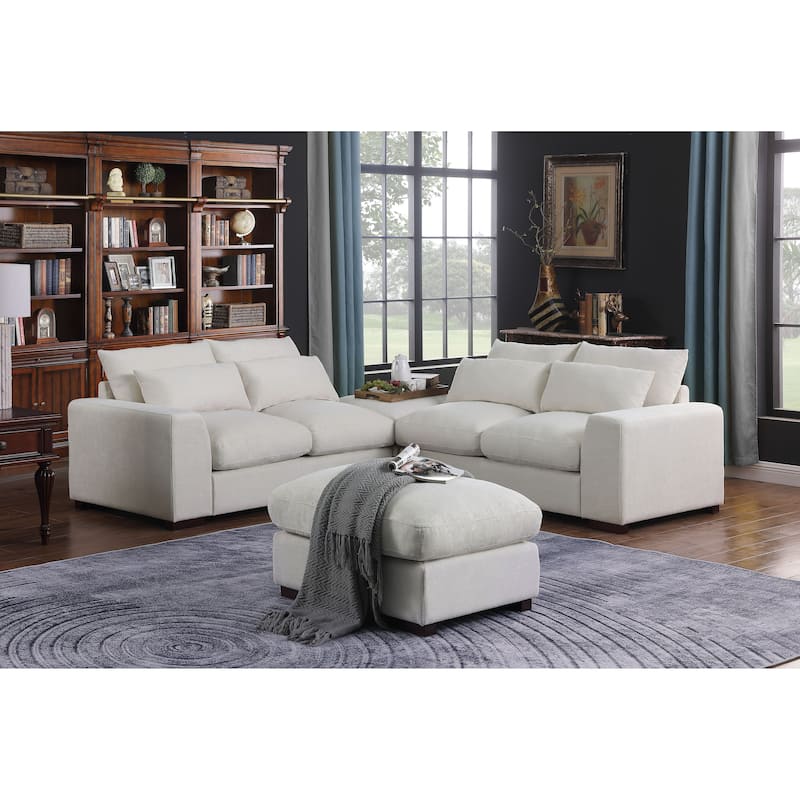 Tatman Linen Blend Sectional with Two Ottomans - 123.24"W x 37.8"D x 34.25"H