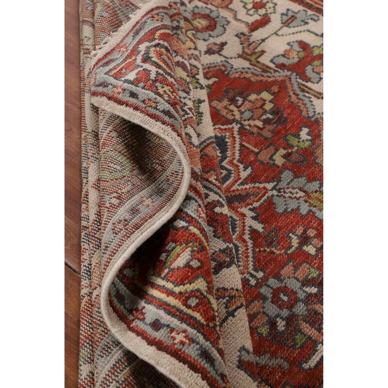 Ivory & Orange Heriz Serapi Indian Area Rug Handmade Wool Carpet - 7'10"x 9'11"