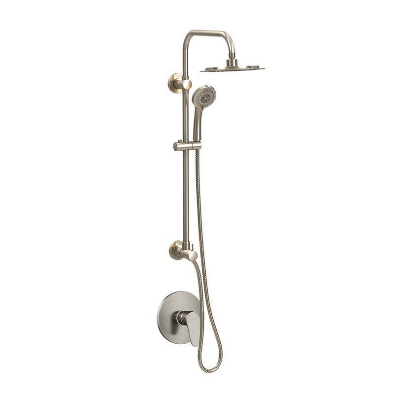 SeaBreeze II 8-in Rain Showerhead with Multi-function Handshower Adjustable Slide Bar and Mixing Valve Brushed Nickel 1.8 GPM