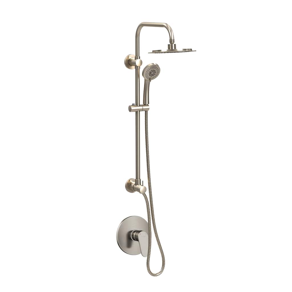 SeaBreeze II 8-in Rain Showerhead with Multi-function Handshower Adjustable Slide Bar and Mixing Valve Brushed Nickel 1.8 GPM