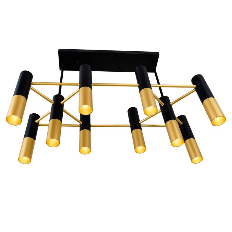 Anem 10 Light Down Chandelier With Matte Black & Satin Gold Finish - Matte Black/Satin Gold