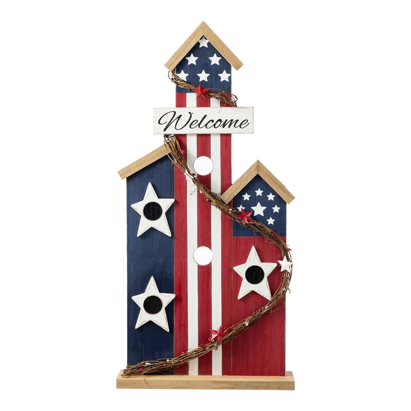 Glitzhome 30''H Patriotic/ Americana Wooden Birdhouse Porch Decor