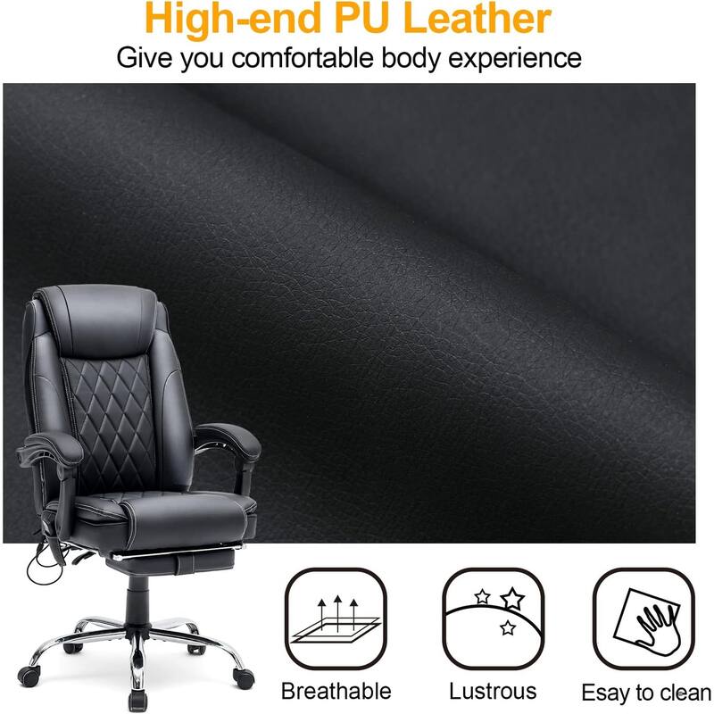 Ergonomic Heated Executive Office Chair with 2/4/6-Point Massage, Retractable Footrest, and PU Leather