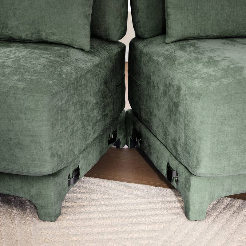 141.7″ Chenille 6-Seater Sofa with Ergonomic Wooden Base & High-Resilience Sponge