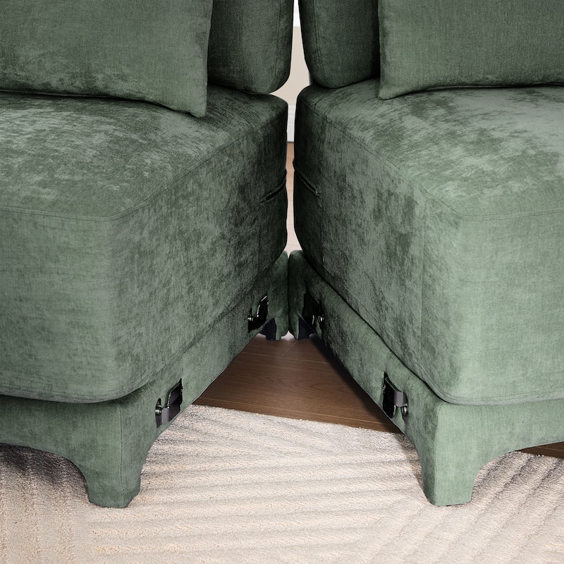 GDFStudio- Isolde Chenille Three-Seater Sofa with 2 Ottoman