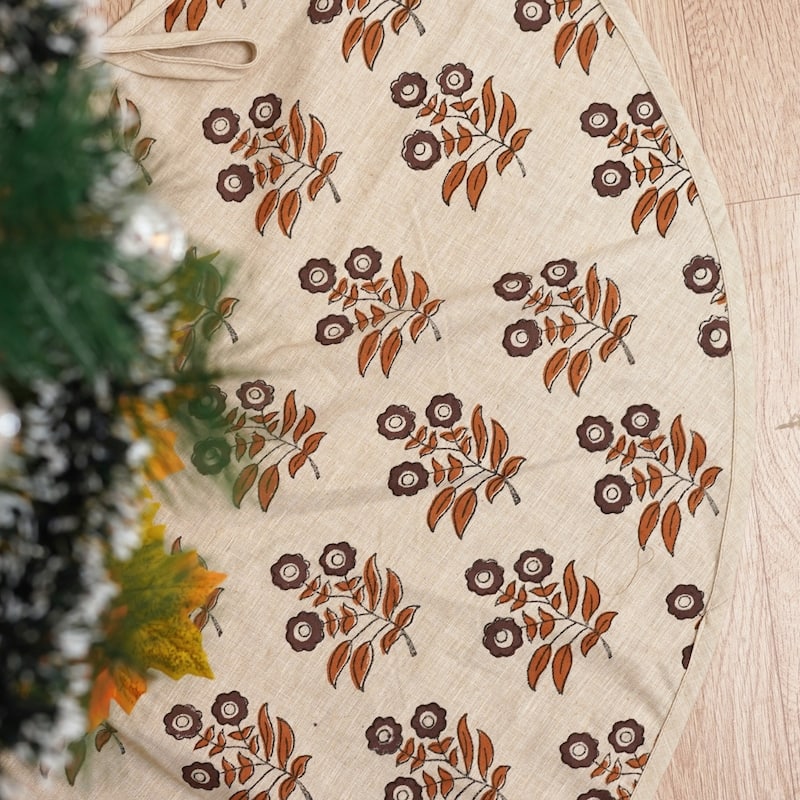 Fabdivine Block Print Linen Blend Home Decor Christmas Tree Skrit