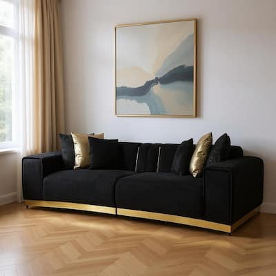 HomeRoots Black Velvet Modular Curved Two Piece Sectional With Toss Pillows