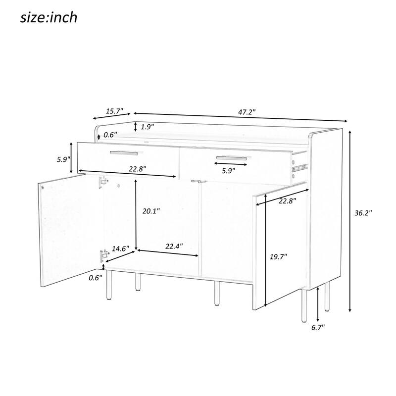 47.2 in. W Wooden Storage Cabinet with Drawers, Steel Pipe Table Legs