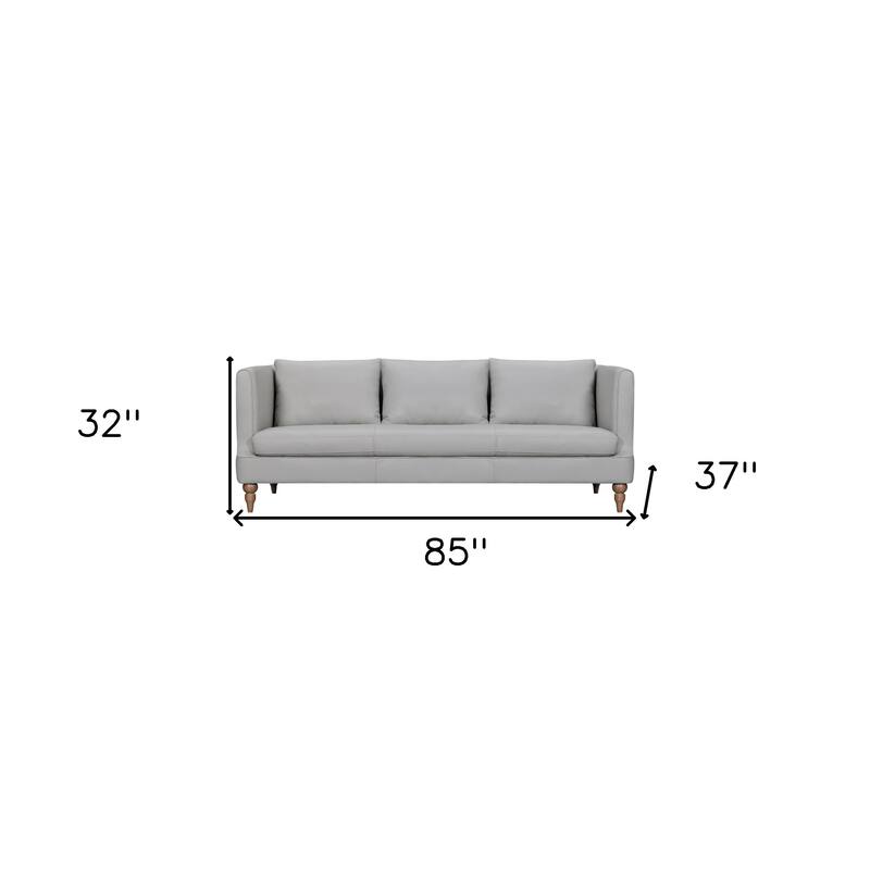 HomeRoots 85" Gray Leather Sofa With Brown Legs