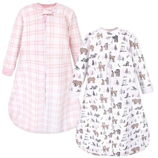 Hudson Baby Infant Girl Premium Quilted Long Sleeve Sleeping Bag and Wearable Blanket, Winter Forest 2-Pack
