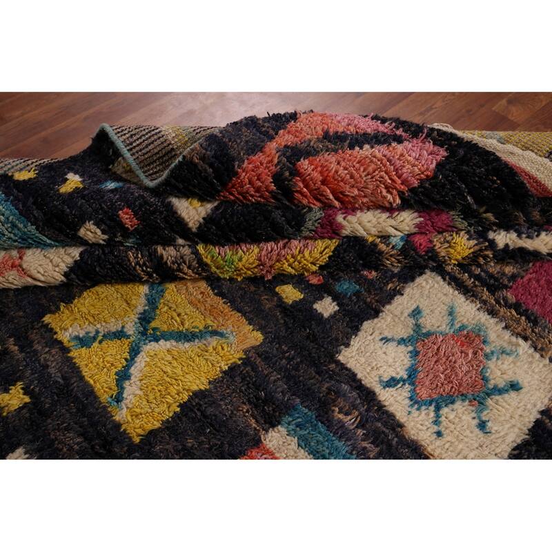 All-Over Black Plush Large Moroccan Area Rug Handmade Wool Carpet - 9'9" x 15'1"