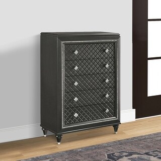 5 Drawers Wooden Frame Chest with Faux Crystal Accent, Black and Silver ...