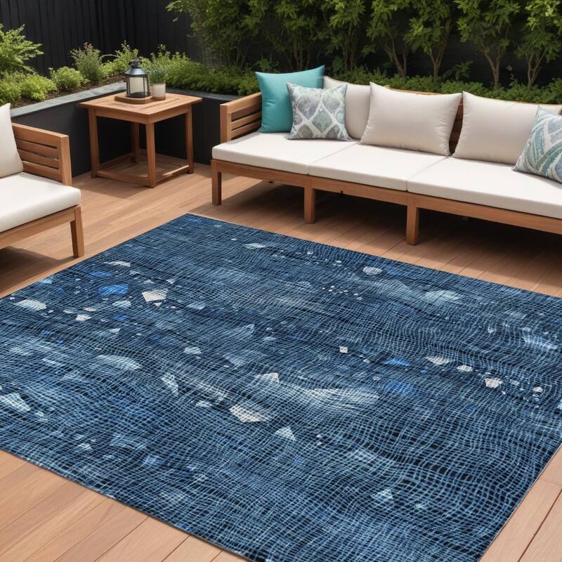 HomeRoots Abstract Transitional Rectangle Outdoor Rug - 10' X 14'
