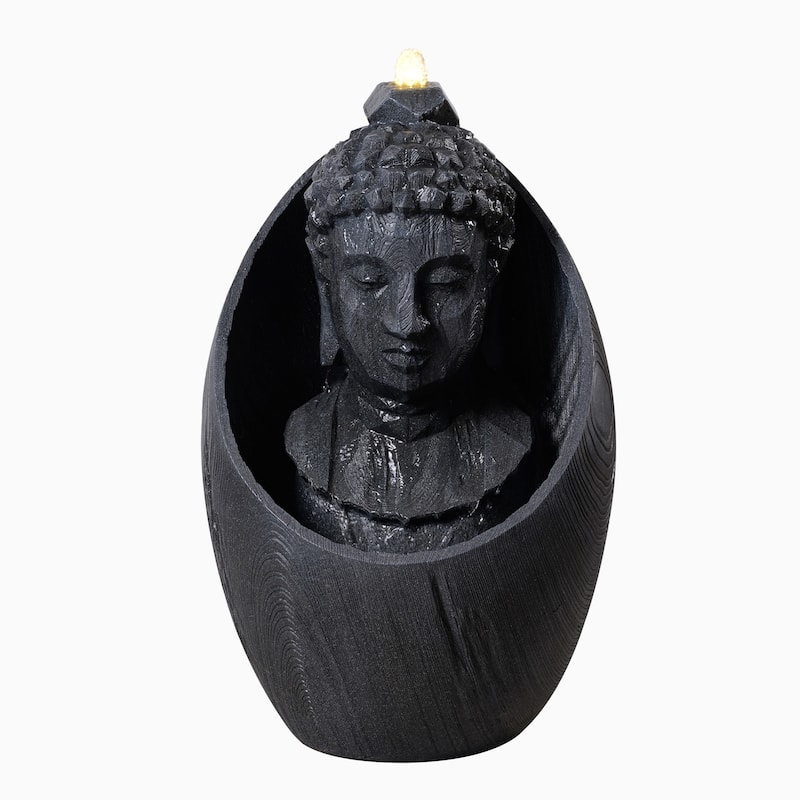 LED Lighted Buddha Head Outdoor Garden Water Fountain - 22"