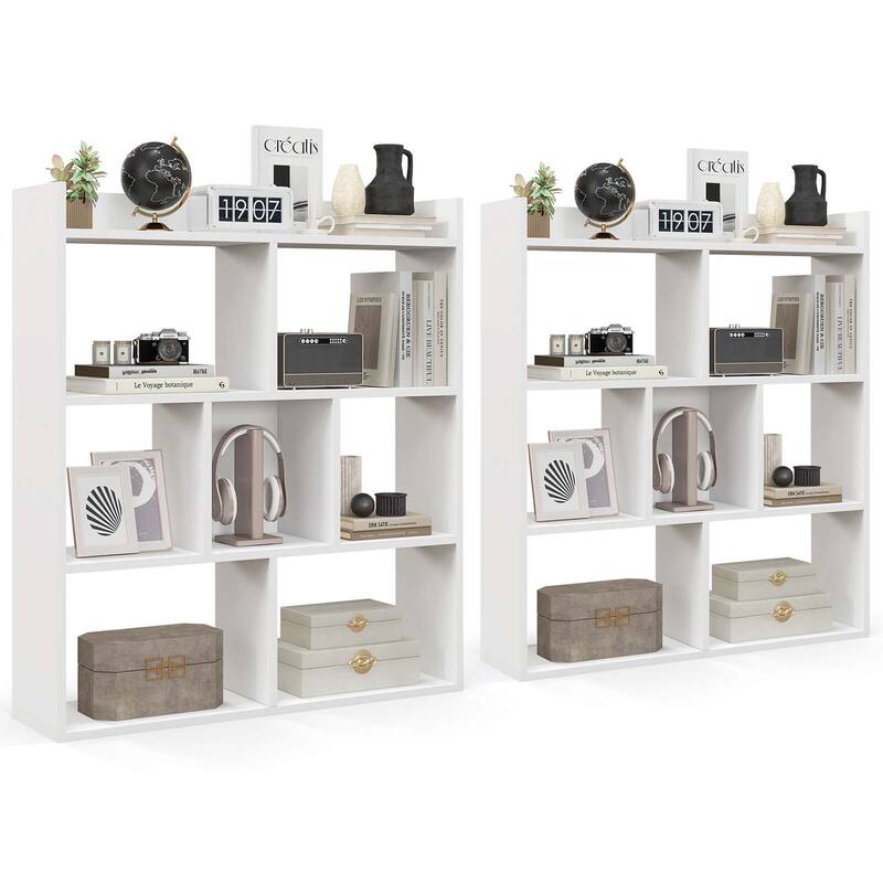 Costway 1/2 PCS 7-cube Bookcase Open Storage Shelf with Anti-tipping - See Details - White-2 PCS