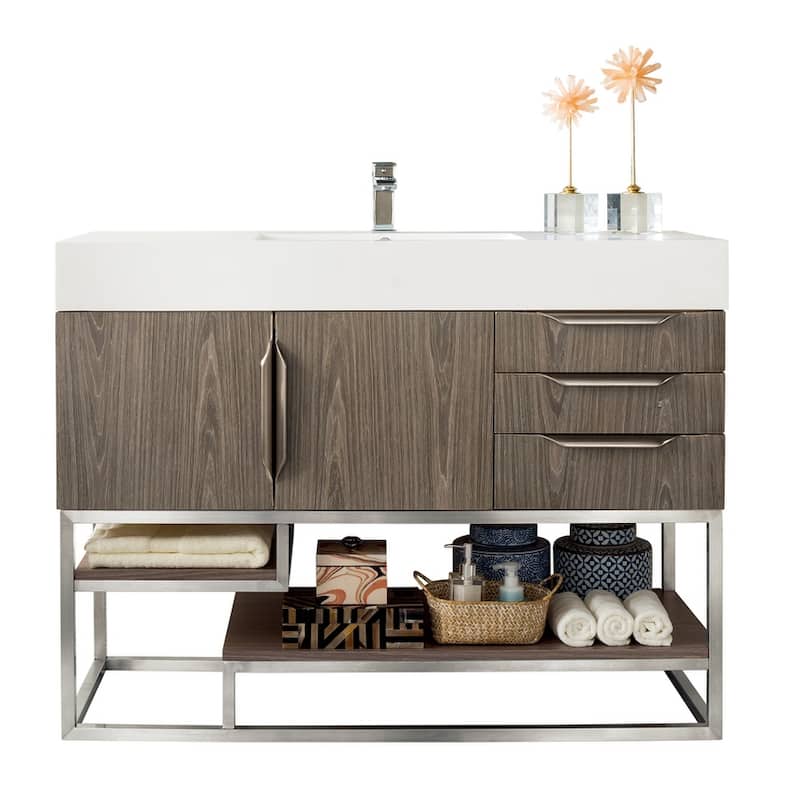 James Martin Vanities Columbia 48" Single Vanity, Ash Gray with Brushed Nickel Hardware