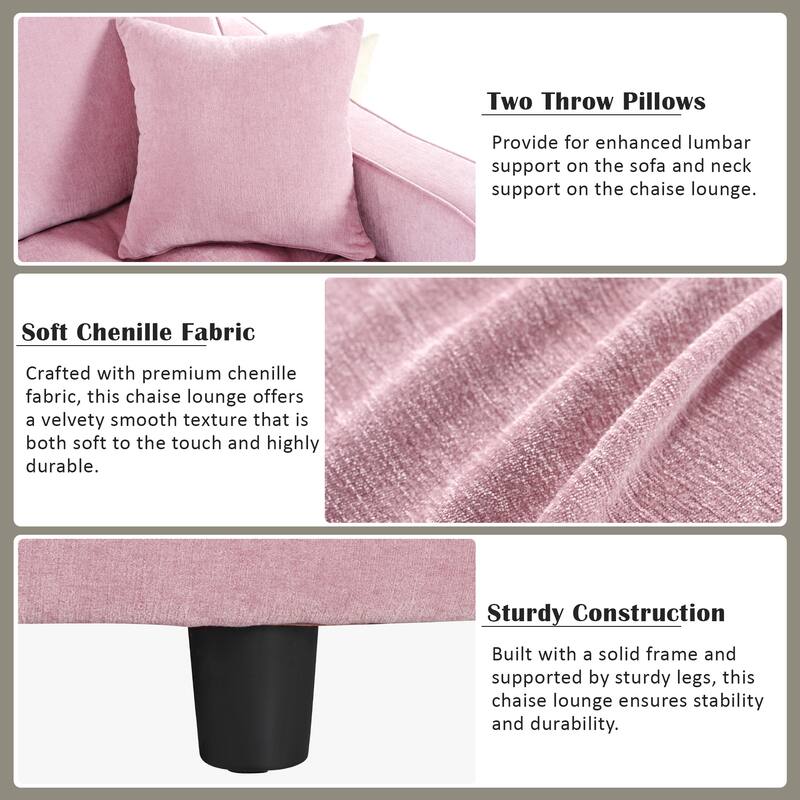 55" Modern Chaise Lounge Sofa Bed Upholstered Sofa Couch with Tufted Seat and Detachable Pillows for Living Room