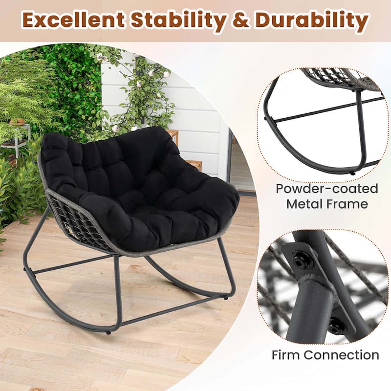 1/2 PCS Outdoor Rocking Chair Oversized Papasan Chair w/ Cushion