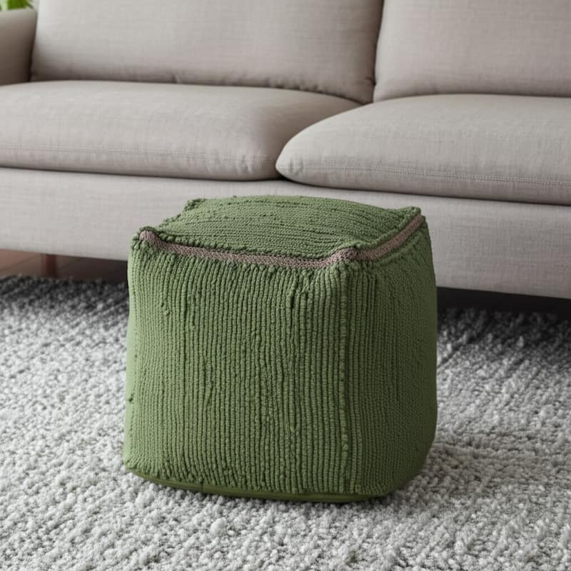 HomeRoots 18" Dark Gray And Natural Cotton And Jute Cube Pouf Ottoman - Moss Green/Natural