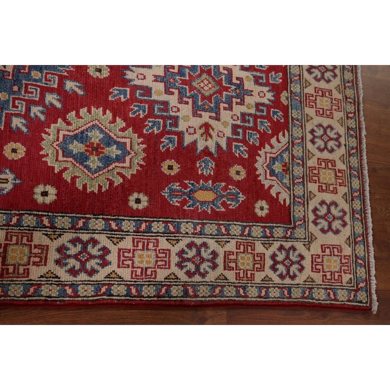 Geometric Kazak Foyer Rug Hand-Knotted Oriental Wool Carpet - 3'4" x 5'9"