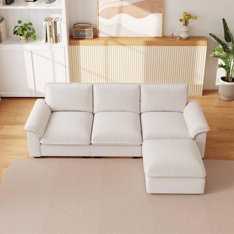 102" L-Shaped Chenille Sectional Sofa with Movable Ottoman