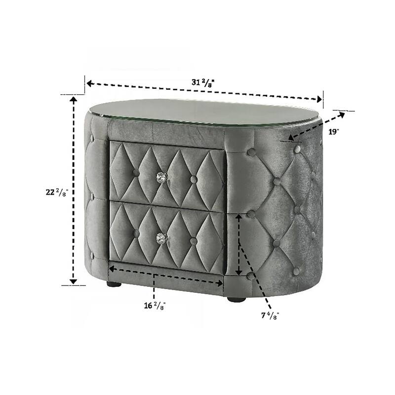Luxurious Oval Nightstand with Plush Upholstery and Sparkling Knobs for Bedroom