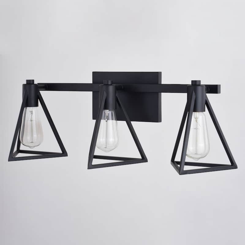 Ravenna Matte Black Contemporary Bathroom Vanity Lighting Fixture, Metal Cage Shade, Dimmable, LED Compatible, Over Mirror Mount