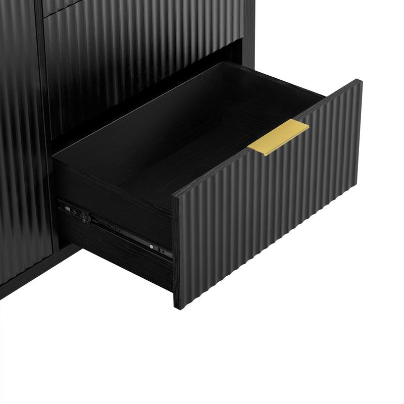 Modern Wave-Pattern Sideboard Storage Cabinet with 3 Drawers and Hooks