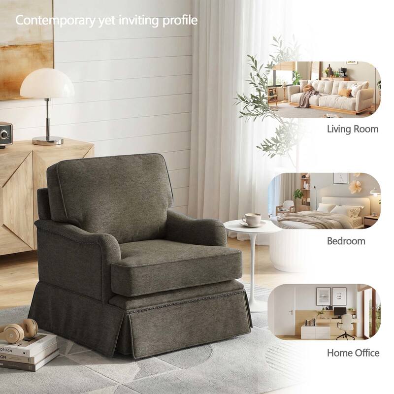 Modern Chenille Swivel Armchair and Storage Ottoman