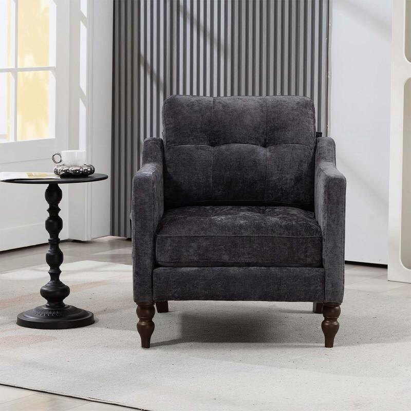 Mid-century Design Accent Chair with USB Charging,for Living Room and Bedroom - Dark Grey