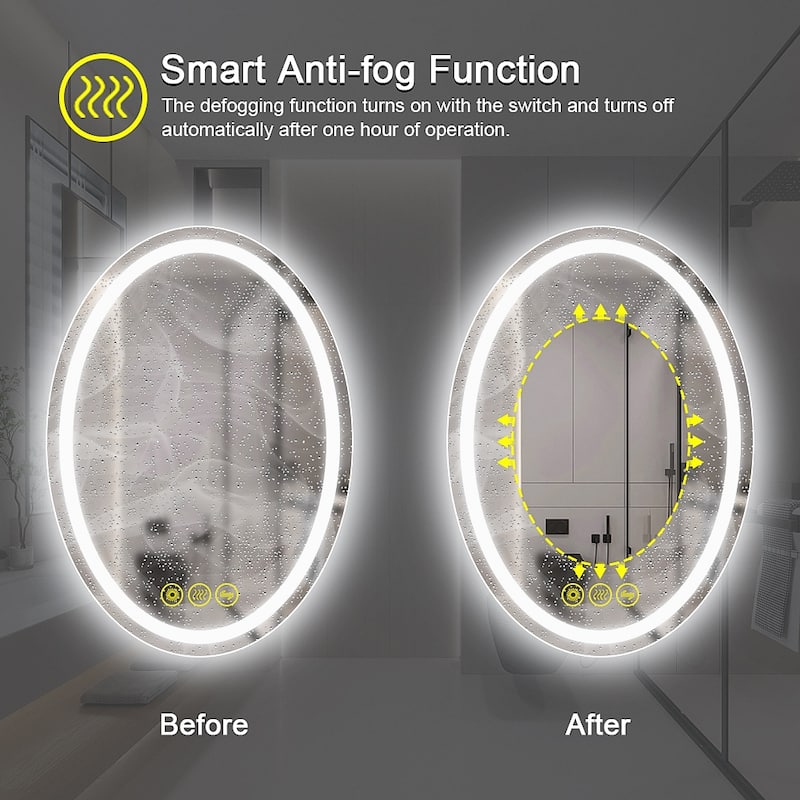 SmartReflex 20x28" Oval Frameless Backlit LED Anti-Fog Dimmable Bathroom Vanity Mirror - Clear