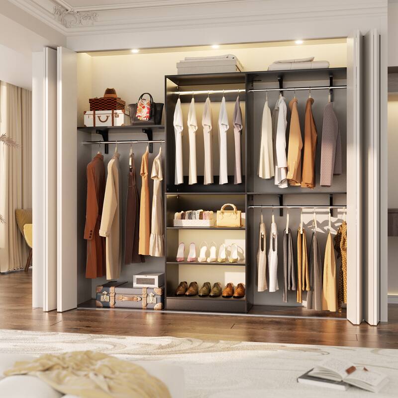 96'' W Walk-in Closet System with 4 Hanging Rods and 3 Shelving Towers, Sturdy Closet Organizer with Storage Shelves - Black